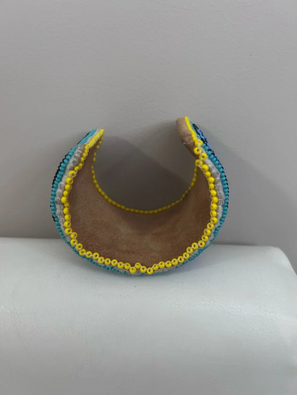 Handmade Adjustable Beaded Floral Cuff Bracelet - Purple & Yellow - Picture 7 of 9